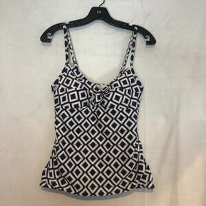Croft & Barrow Women's Swim Tankini Top Size 10 Purple, Gray & White Diamond Pat